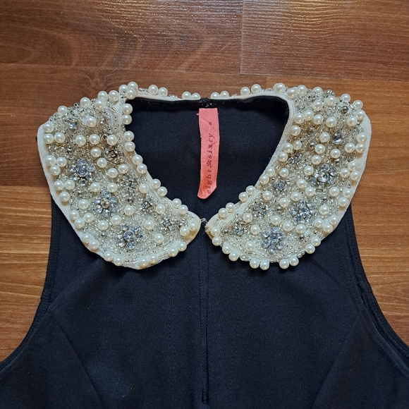 Little black dress Embellished Peter Pan beaded statement collar pearls retro - Picture 2 of 10